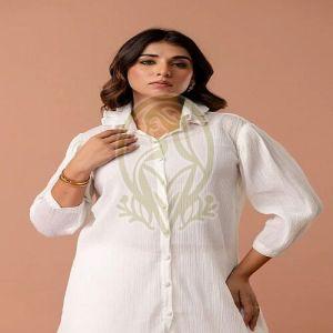 Ladies White Cotton Crush Western Co-Ord Set