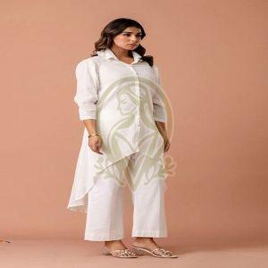 Ladies White Cotton Crush Western Co-Ord Set