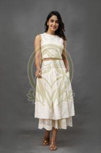 D5 Pearl Bloom Layered Ensemble Flared Skirt & Crop Top