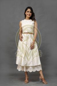 D5 Pearl Bloom Layered Ensemble Flared Skirt & Crop Top