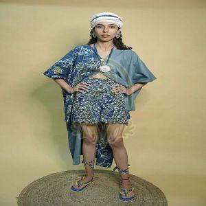 Ladies Blue Cotton Western Co-Ord Set