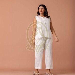 Ladies Cotton Plain White Co-ord Set
