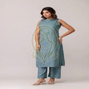 Ladies Plain Green Straight Cotton Kurta Set