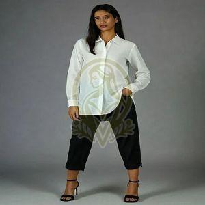 Ladies Plain White Linen Shirt