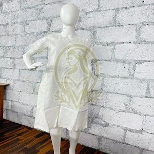 Ladies White Linen A Line Western Dress