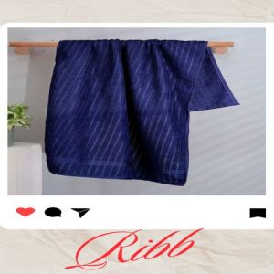 Plush Ribbed Texture Navy Blue Bath Towel