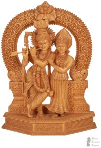 Wooden Radha Krishna Statue Murti