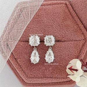 Old Mine Asscher Moissonite Diamond Earrings