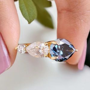 Royal Blue Pear Cut Moissanite Ring