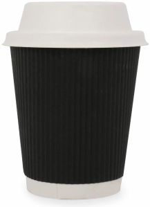 7oz Black Ripple Wall Paper Cups with Lids