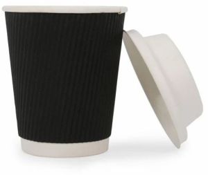 7oz Black Ripple Wall Paper Cups with Lids