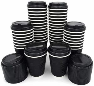 8oz Black Ripple Wall Paper Cups with Lids