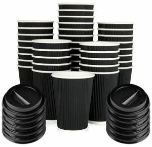 8oz Black Ripple Wall Paper Cups with Lids