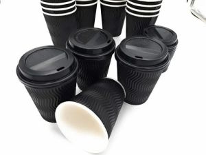 8oz Black Ripple Wall Paper Cups with Lids
