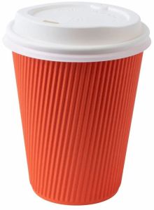 9oz Orange Ripple Wall Paper Cups with Lids