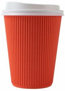 9oz Orange Ripple Wall Paper Cups with Lids