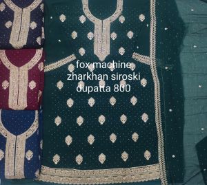 Embroidered Fox Machine Jarkan Siroski Suit With Dupatta