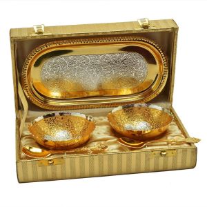 Gold Box WITH 2 Spoon 2 Bowl 1 Tray