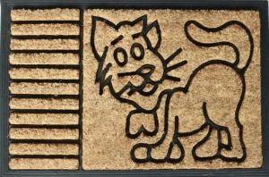 Eco Friendly Cat Design Coir Door Mat with Rubber Backing