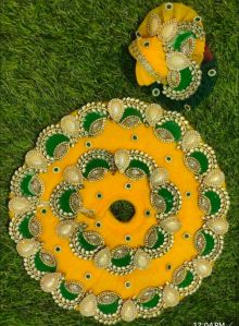 Yellow Laddu Gopal Pearl Embroidery Dress With Pagdi
