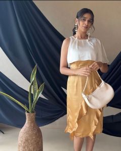 Golden Elegance Poly Satin Dress