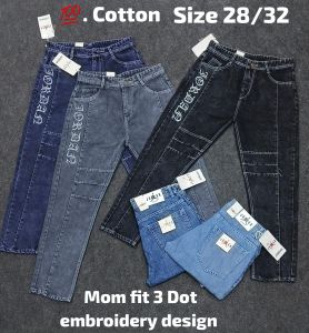 Unisex Mom Fit 3 Dot Denim Jeans