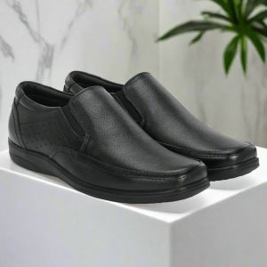 Mens Stylish Black Slip-On Shoes Vorth Black Leather Shoes 1794401