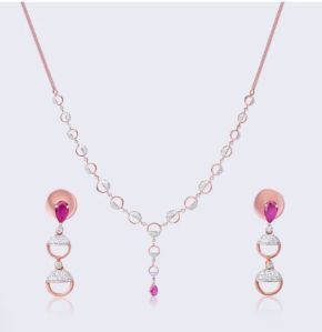 Ruby Diamond Geometric Necklace Set - Modern Elegance