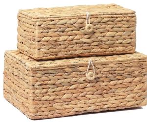Rectangular Wicker Storage Bins with Lid, Rattan Basket
