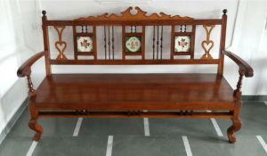 Tile Inlay Slat Backrest Wooden Bench