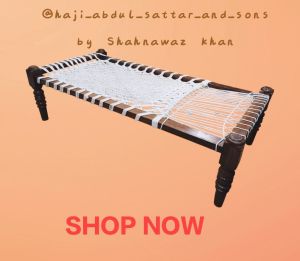 White Rope Woven Wooden Charpai