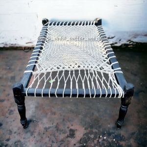 White Rope Woven Wooden Charpai