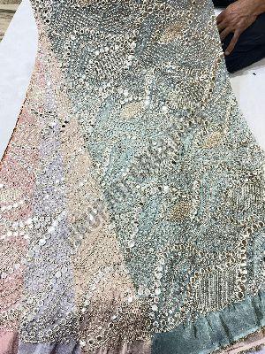 Embroidery &AMP; Mirror Work Kanchipuram Dyed Fabric