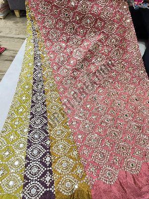 Embroidery &AMP; Mirror Work Kanchipuram Dyed Fabric