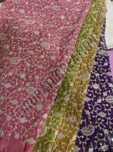 Embroidery Work Kanchipuram Dyed Fabric