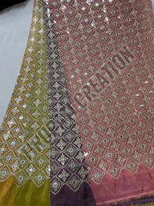 Embroidery &AMP; Mirror Work Kanchipuram Dyed Fabric