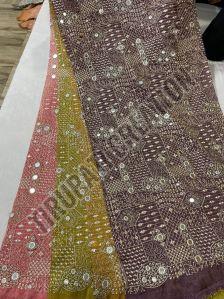Embroidery &AMP; Mirror Work Kanchipuram Dyed Fabric
