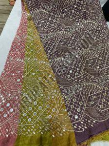 Embroidery &AMP; Mirror Work Kanchipuram Dyed Fabric