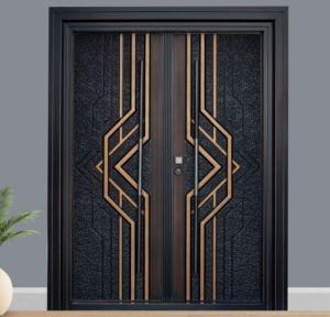 2050X1500 Mm Black and Brown Steel Entrance Door