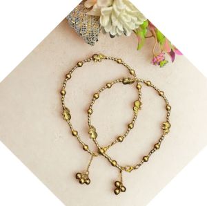 Gold-Tone Beaded Anklet with Elephant Charms