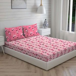 Premium Cotton Floral Printed Double Bedsheet Set with 2 Pillow Covers