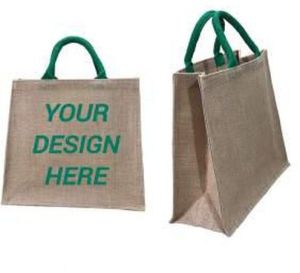 Customizable Jute Tote Bag with Colored Handles