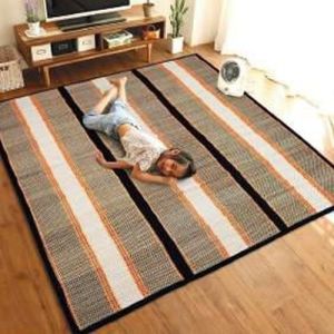 Hand Woven Jute & Korai Grass Placemat Set with Geometric Pattern