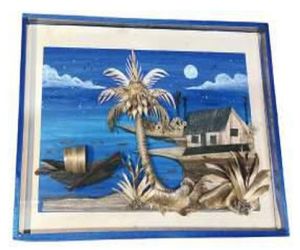 Jute Coastal Night Scene Framed Art