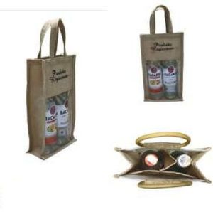 Jute Dual Bottle Carrier Bag with Window