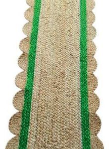 Jute Table Runner with Green Scalloped Border
