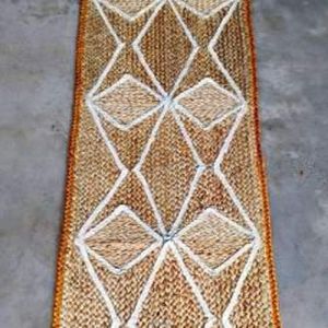 Jute Table Runner with White Diamond Pattern