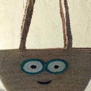 Playful Woven Jute Tote Bag