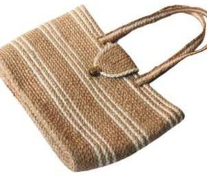 Small Woven Jute Tote Bag with Stripes