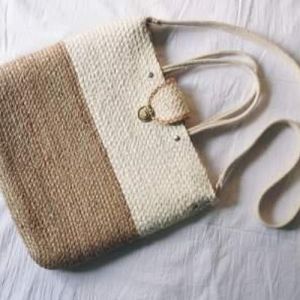 Woven Jute Handbag with Detachable Shoulder Strap